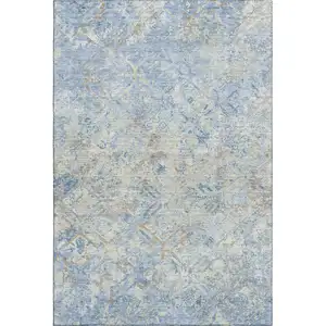 Photo of Sky Blue Gray And Ivory Diamond Washable Area Rug With UV Protection