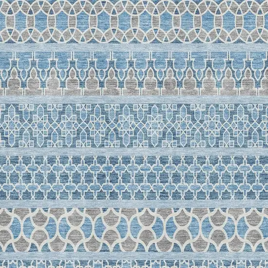 Sky Blue Gray And Ivory Ikat Washable Area Rug With UV Protection Photo 3