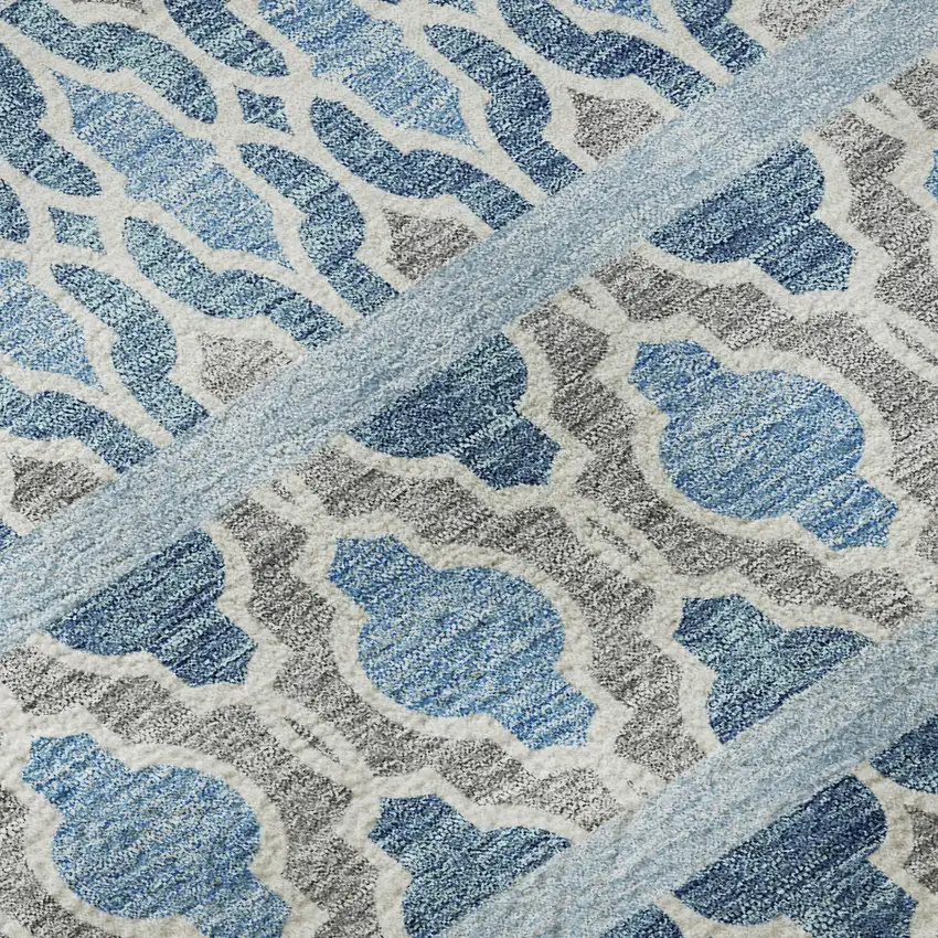 Sky Blue Gray And Ivory Ikat Washable Area Rug With UV Protection Photo 8