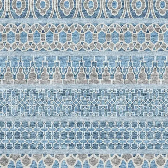 Sky Blue Gray And Ivory Ikat Washable Area Rug With UV Protection Photo 3