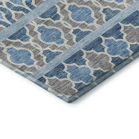 Sky Blue Gray And Ivory Ikat Washable Area Rug With UV Protection Photo 8