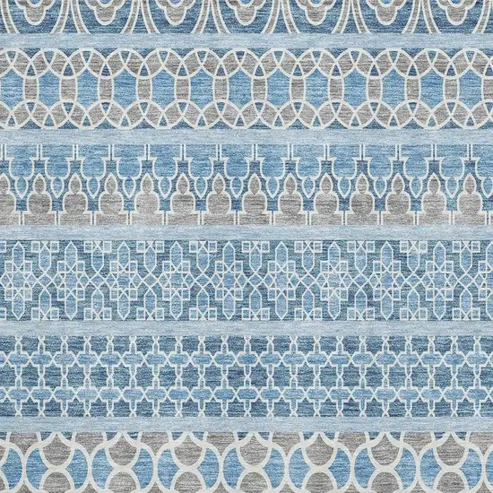Sky Blue Gray And Ivory Ikat Washable Area Rug With UV Protection Photo 3
