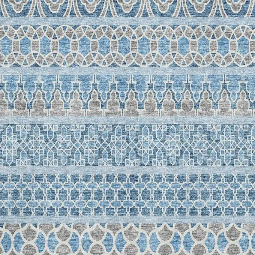 Sky Blue Gray And Ivory Ikat Washable Area Rug With UV Protection Photo 3