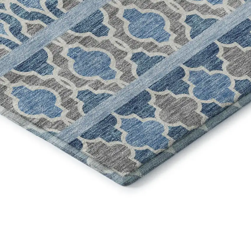 Sky Blue Gray And Ivory Ikat Washable Area Rug With UV Protection Photo 8