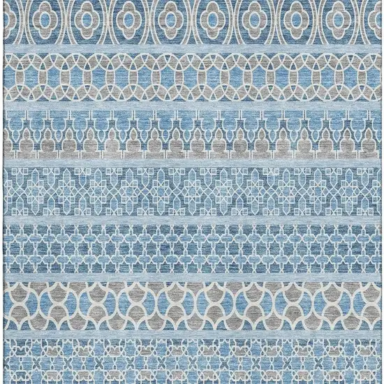 Sky Blue Gray And Ivory Ikat Washable Area Rug With UV Protection Photo 3