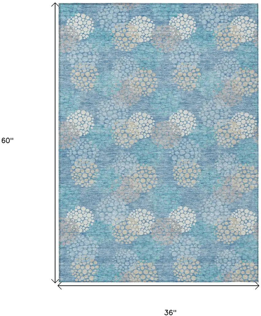 Sky Blue Gray And Ivory Polka Dot Washable Indoor Outdoor Area Rug Photo 3