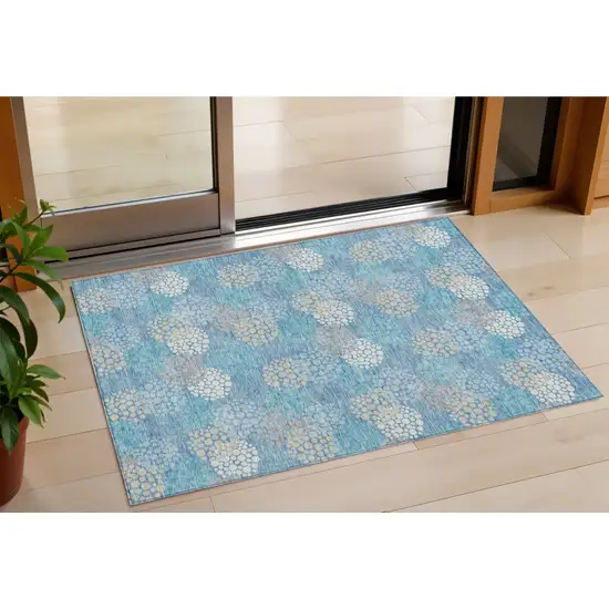 Sky Blue Gray And Ivory Polka Dot Washable Indoor Outdoor Area Rug Photo 1