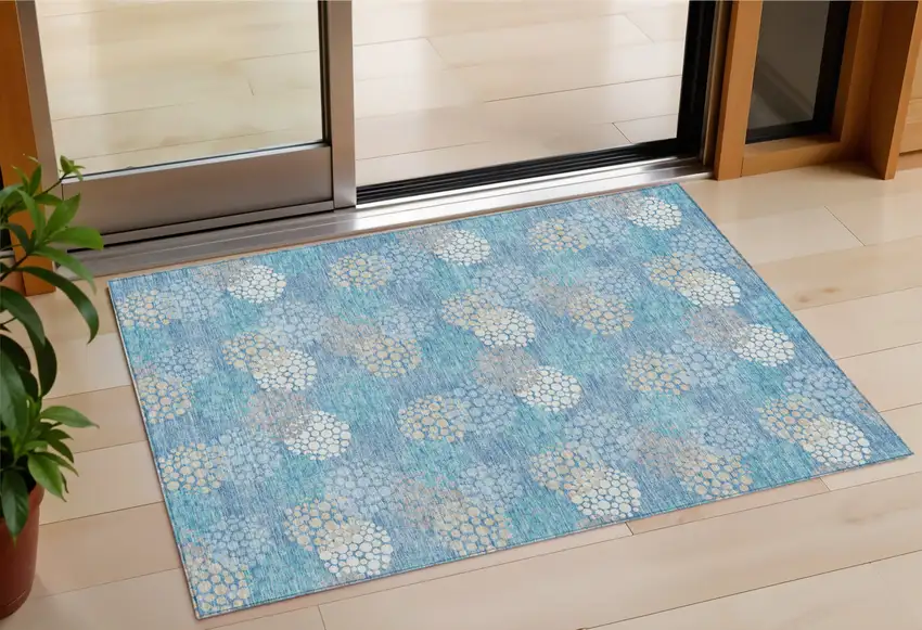 Sky Blue Gray And Ivory Polka Dot Washable Indoor Outdoor Area Rug Photo 1