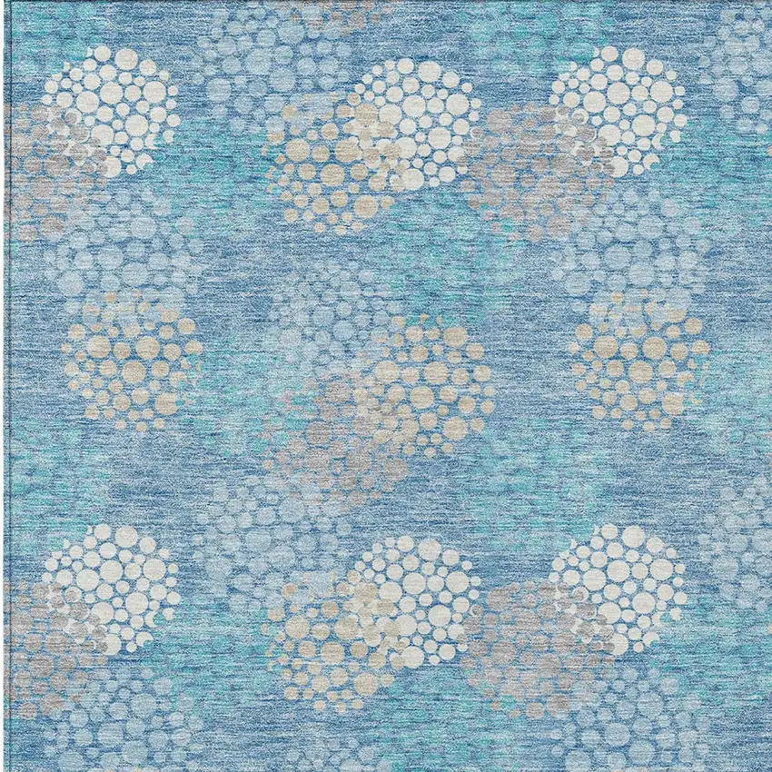 Sky Blue Gray And Ivory Polka Dot Washable Indoor Outdoor Area Rug Photo 5