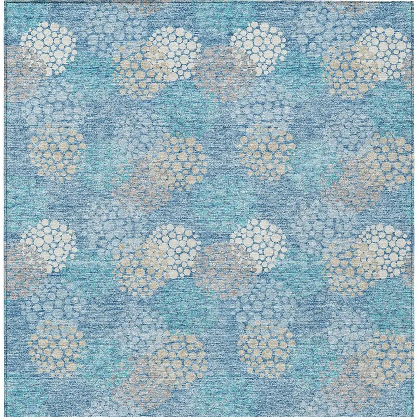 Sky Blue Gray And Ivory Polka Dot Washable Indoor Outdoor Area Rug Photo 6