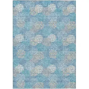 Photo of Sky Blue Gray And Ivory Polka Dot Washable Indoor Outdoor Area Rug