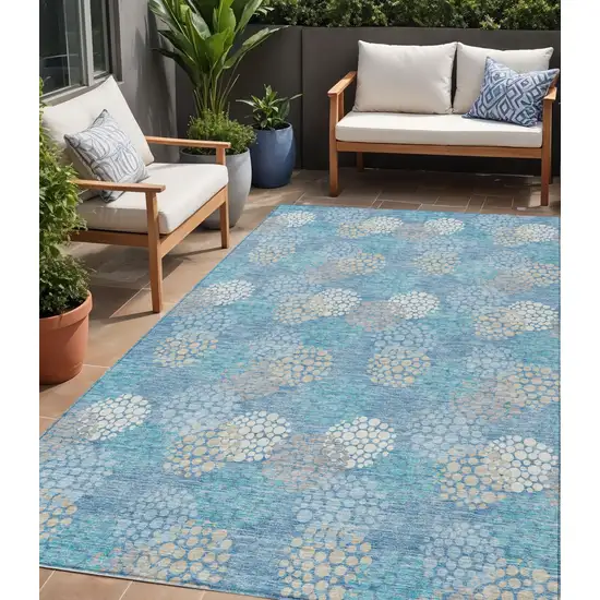 Sky Blue Gray And Ivory Polka Dot Washable Indoor Outdoor Area Rug Photo 1
