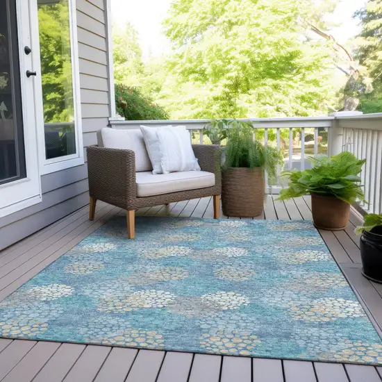 Sky Blue Gray And Ivory Polka Dot Washable Indoor Outdoor Area Rug Photo 7