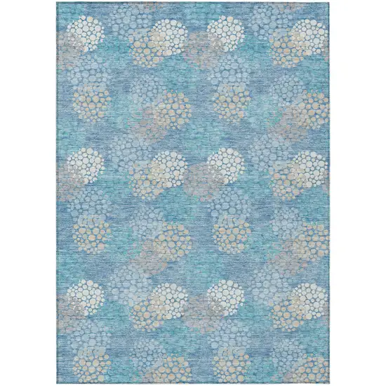 Sky Blue Gray And Ivory Polka Dot Washable Indoor Outdoor Area Rug Photo 2
