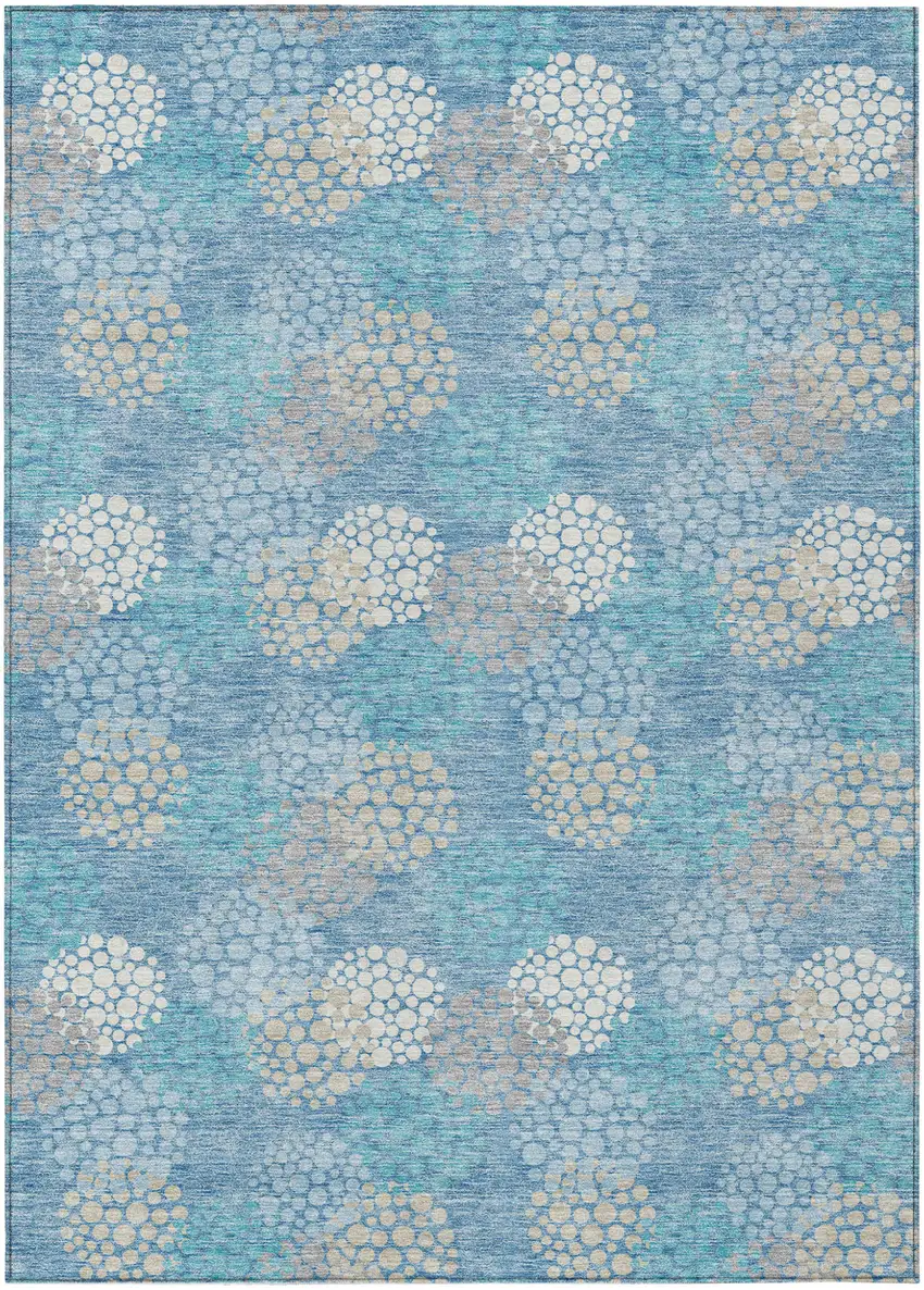 Sky Blue Gray And Ivory Polka Dot Washable Indoor Outdoor Area Rug Photo 2
