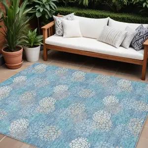 Photo of Sky Blue Gray And Ivory Polka Dot Washable Indoor Outdoor Area Rug