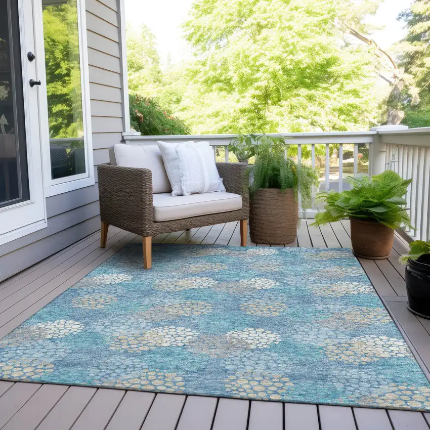 Sky Blue Gray And Ivory Polka Dot Washable Indoor Outdoor Area Rug Photo 9