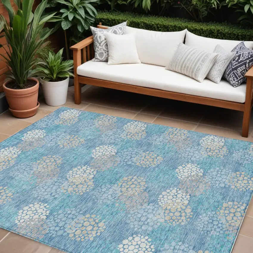Sky Blue Gray And Ivory Polka Dot Washable Indoor Outdoor Area Rug Photo 1