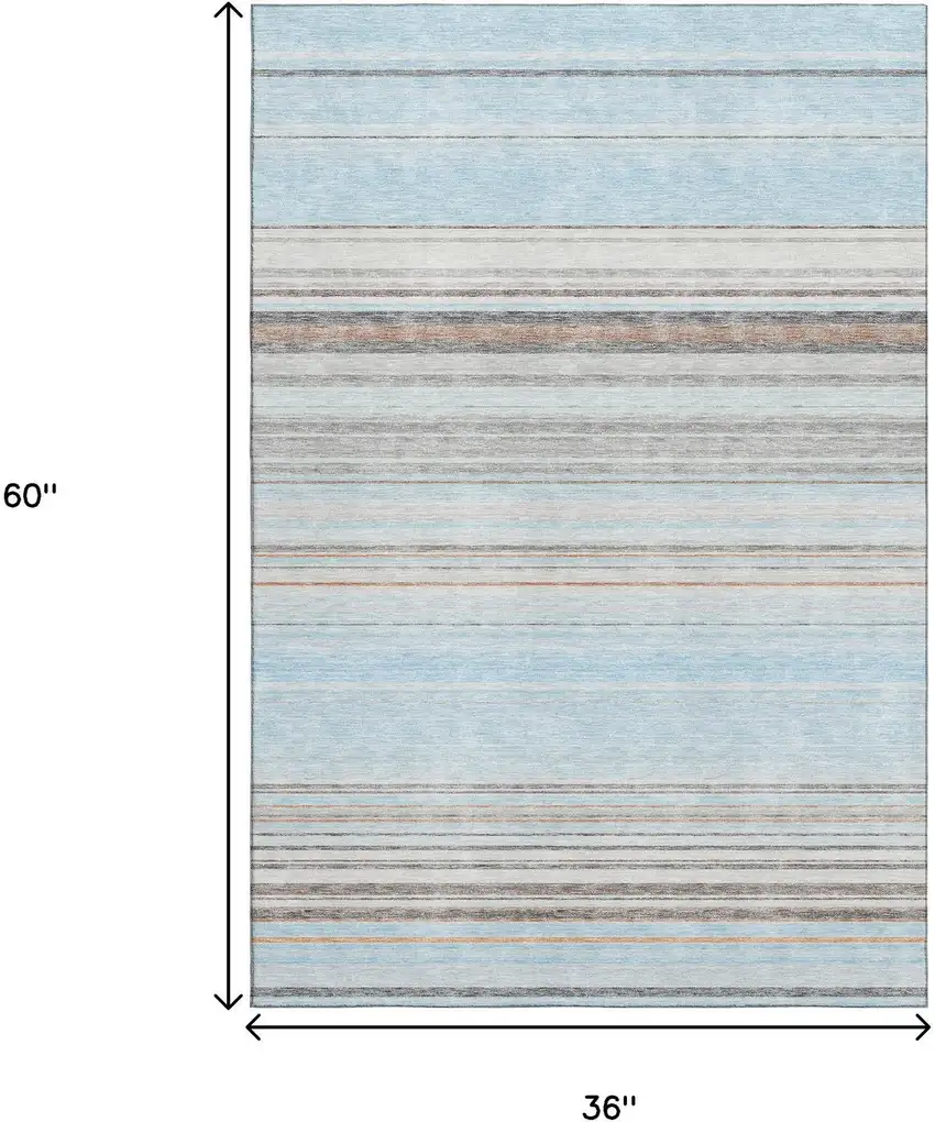 Sky Blue Gray And Ivory Striped Washable Area Rug With UV Protection Photo 9