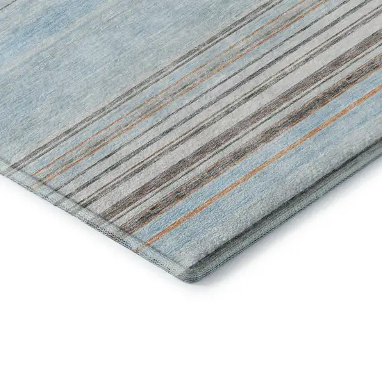 Sky Blue Gray And Ivory Striped Washable Area Rug With UV Protection Photo 6