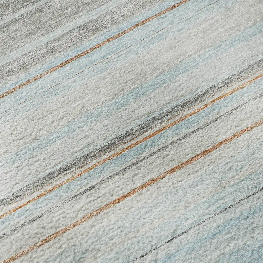 Sky Blue Gray And Ivory Striped Washable Area Rug With UV Protection Photo 8