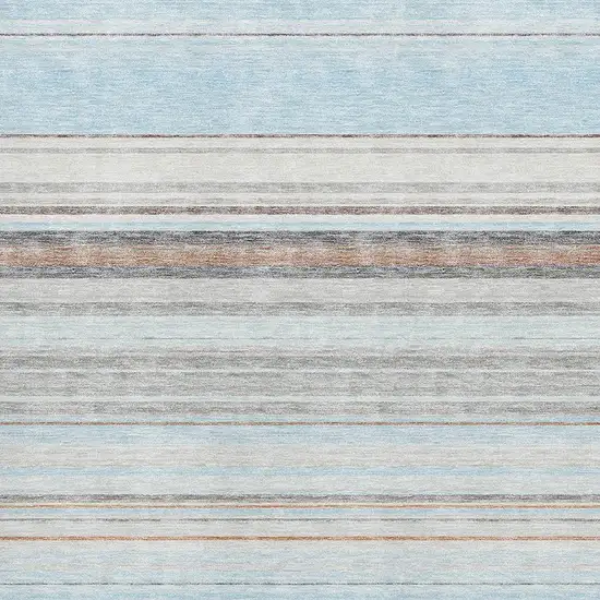 Sky Blue Gray And Ivory Striped Washable Area Rug With UV Protection Photo 2
