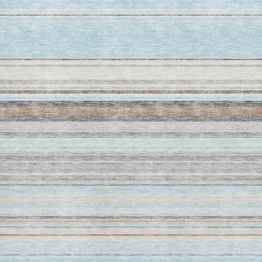 Sky Blue Gray And Ivory Striped Washable Area Rug With UV Protection Photo 2