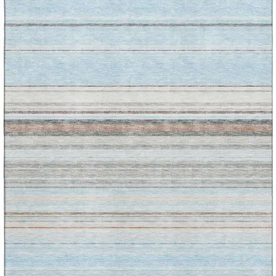 Sky Blue Gray And Ivory Striped Washable Area Rug With UV Protection Photo 3