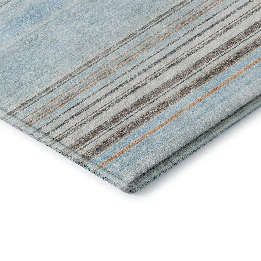 Sky Blue Gray And Ivory Striped Washable Area Rug With UV Protection Photo 7