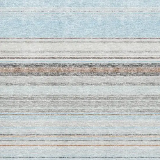 Sky Blue Gray And Ivory Striped Washable Area Rug With UV Protection Photo 2