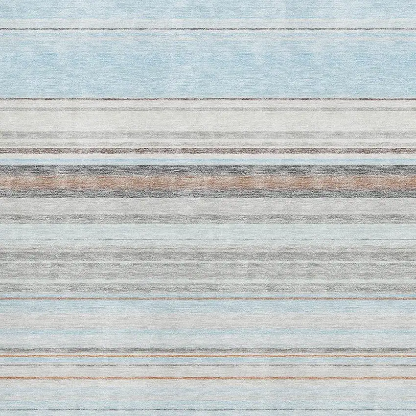 Sky Blue Gray And Ivory Striped Washable Area Rug With UV Protection Photo 2