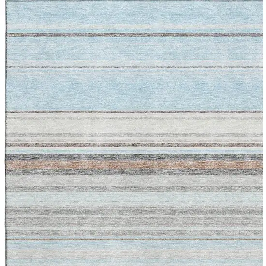 Sky Blue Gray And Ivory Striped Washable Area Rug With UV Protection Photo 2
