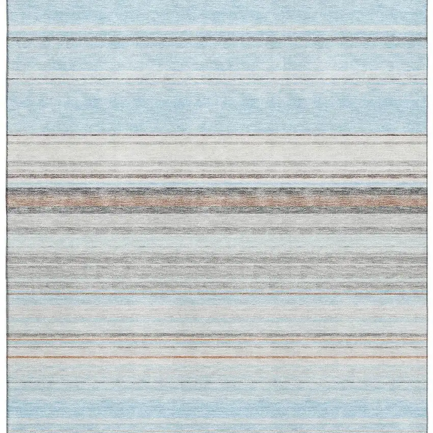 Sky Blue Gray And Ivory Striped Washable Area Rug With UV Protection Photo 2