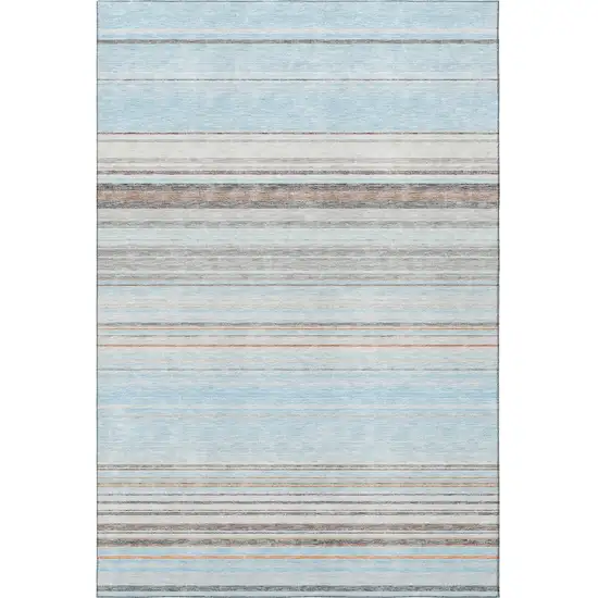 Sky Blue Gray And Ivory Striped Washable Area Rug With UV Protection Photo 3