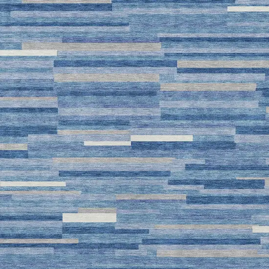 Sky Blue Gray And Ivory Striped Washable Indoor Outdoor Area Rug Photo 6