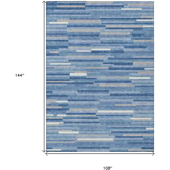 Sky Blue Gray And Ivory Striped Washable Indoor Outdoor Area Rug Photo 3