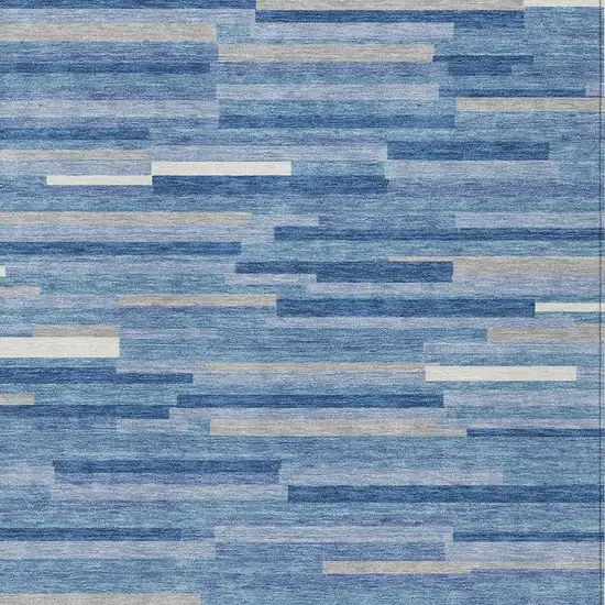 Sky Blue Gray And Ivory Striped Washable Indoor Outdoor Area Rug Photo 6