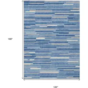 Photo of Sky Blue Gray And Ivory Striped Washable Indoor Outdoor Area Rug