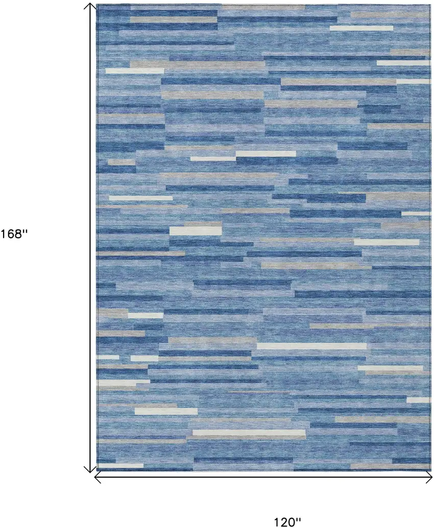 Sky Blue Gray And Ivory Striped Washable Indoor Outdoor Area Rug Photo 3