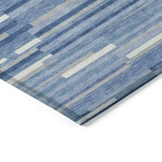 Sky Blue Gray And Ivory Striped Washable Indoor Outdoor Area Rug Photo 5