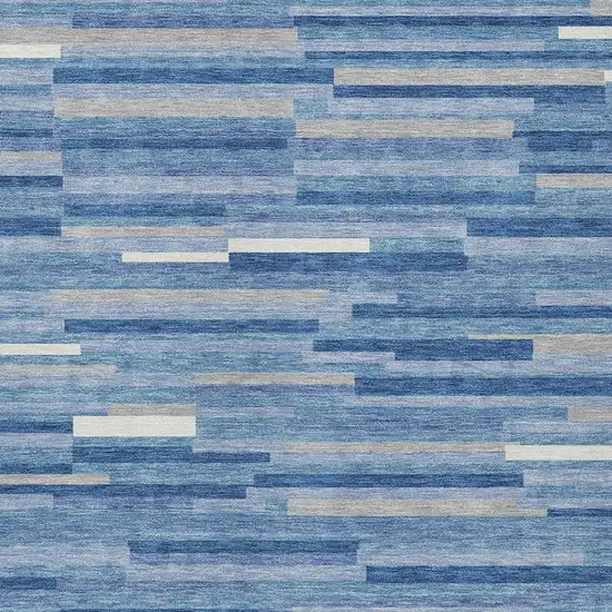 Sky Blue Gray And Ivory Striped Washable Indoor Outdoor Area Rug Photo 6