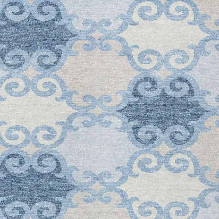 Sky Blue Gray And Ivory Trellis Washable Indoor Outdoor Area Rug Photo 6