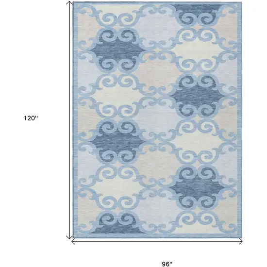 Sky Blue Gray And Ivory Trellis Washable Indoor Outdoor Area Rug Photo 3