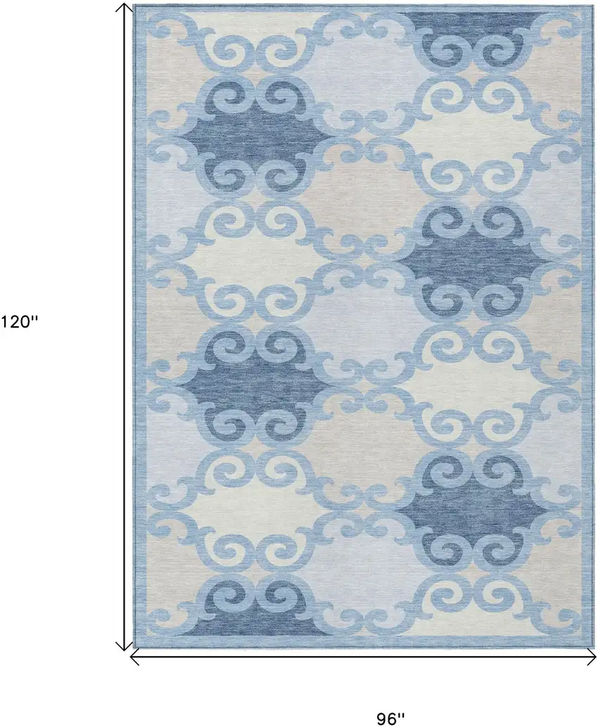 Sky Blue Gray And Ivory Trellis Washable Indoor Outdoor Area Rug Photo 3