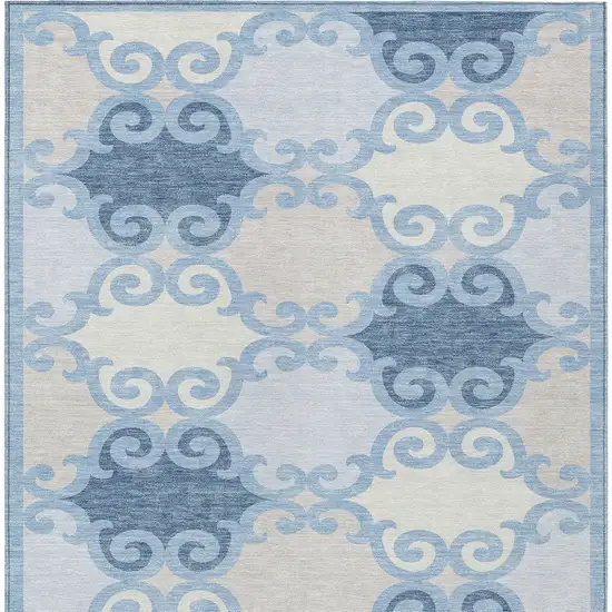 Sky Blue Gray And Ivory Trellis Washable Indoor Outdoor Area Rug Photo 7