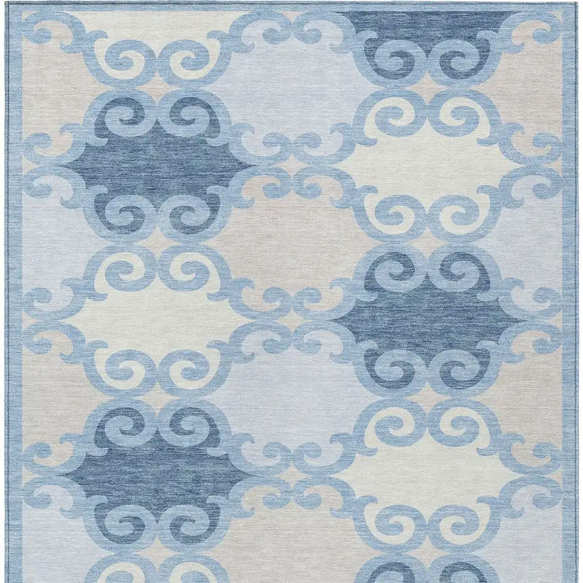 Sky Blue Gray And Ivory Trellis Washable Indoor Outdoor Area Rug Photo 7