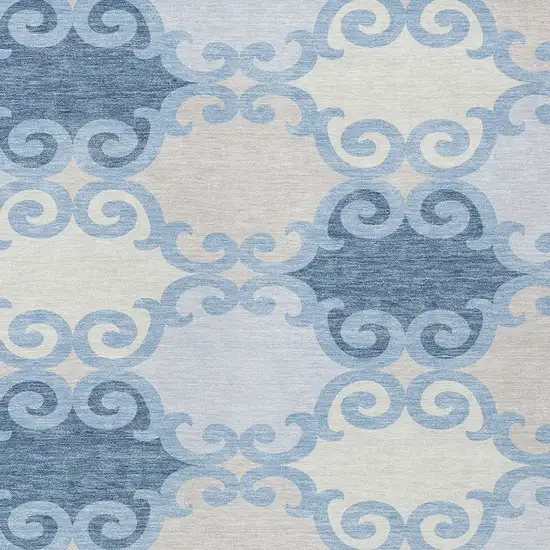 Sky Blue Gray And Ivory Trellis Washable Indoor Outdoor Area Rug Photo 6