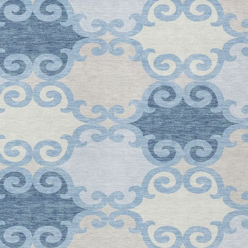 Sky Blue Gray And Ivory Trellis Washable Indoor Outdoor Area Rug Photo 6