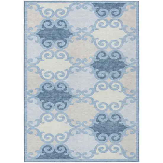 Sky Blue Gray And Ivory Trellis Washable Indoor Outdoor Area Rug Photo 2
