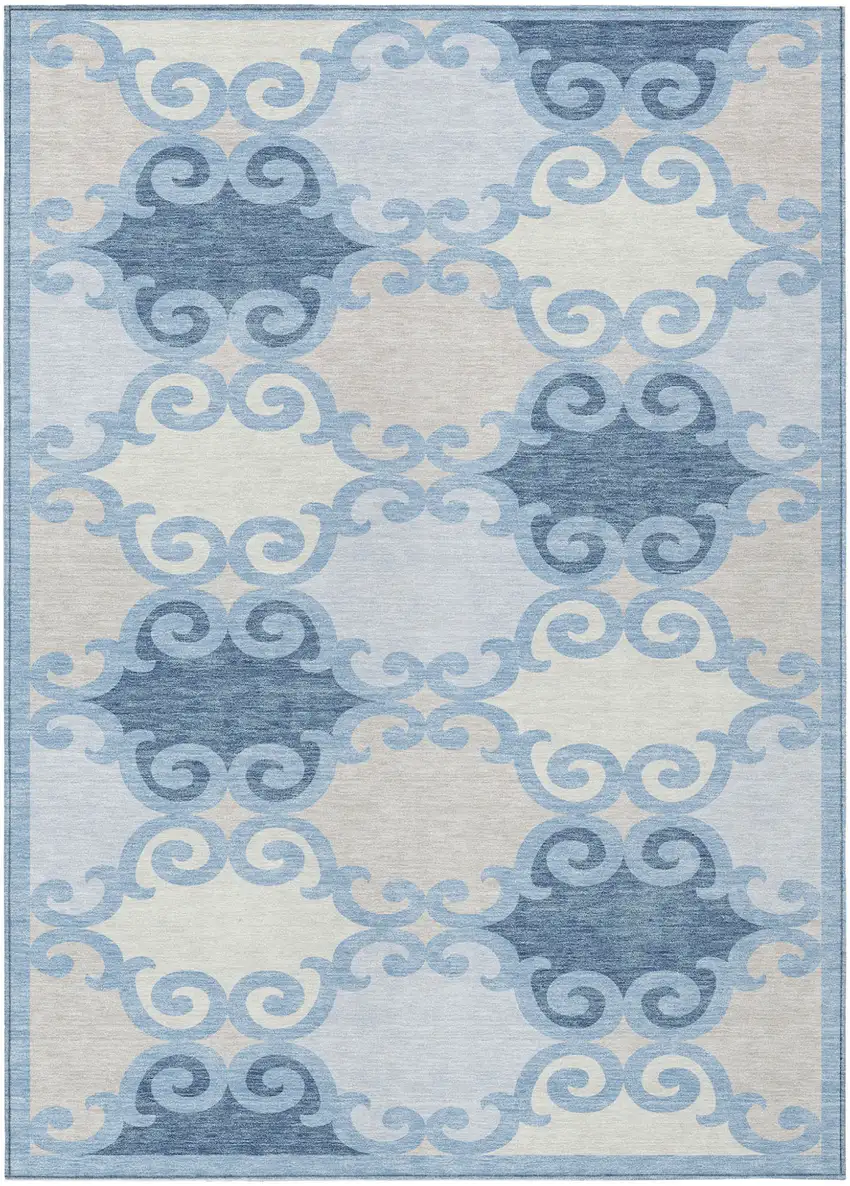 Sky Blue Gray And Ivory Trellis Washable Indoor Outdoor Area Rug Photo 2